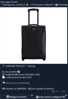 a screenshot of a carpisa trolley s missing suitcase