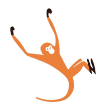 a cartoon monkey is hanging upside down with its arms in the air