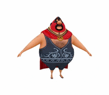 a 3d model of a fat cartoon character wearing a red cape and a necklace .