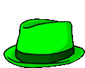 a cartoon drawing of a green hat with a black band on a white background .