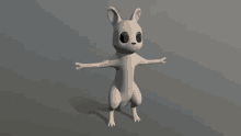 a 3d model of a rabbit with its arms outstretched on a grey background