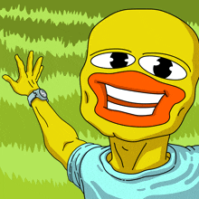 a cartoon of a man wearing a watch and a yellow duck face