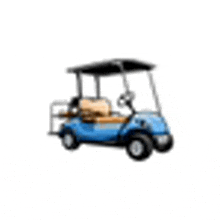 a blue golf cart with a brown seat and a black roof on a white background .