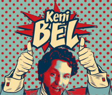 a comic book drawing of a man giving a thumbs up with the name keni bel