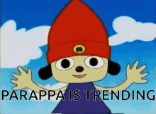 a cartoon character with the words " parappa is trending " on the bottom