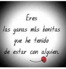 a quote in spanish with a picture of a rose and the words eres las ganas mas bonitas que he tenido de estar con alguien