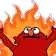 a cartoon character with flames coming out of it 's head .