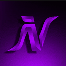 a purple letter n against a black background