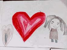 a child 's drawing of two hearts and a woman