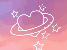 a drawing of a heart surrounded by stars on a planet