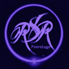 a purple logo for rsr piercings on a dark blue background