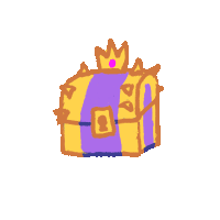 a drawing of a purple and yellow chest with a crown on top