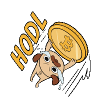 a cartoon of a dog holding a coin with the word hodl written above it