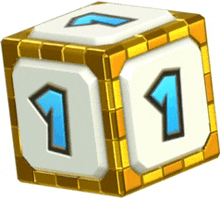 a gold and white block with the number 1 on it