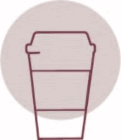 a line drawing of a coffee cup with a lid on a circle .