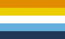 a flag with orange , yellow , white , and blue stripes .