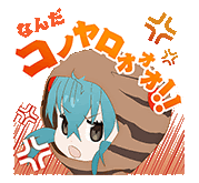 a cartoon of a girl with blue hair and a hoodie with chinese writing on it .