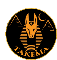 a logo for takema with an anubis and a crescent moon on it