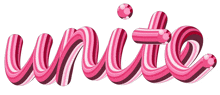 the word unite is written in pink candy canes on a white background