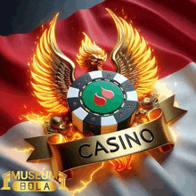 a logo for a casino with a phoenix and chips