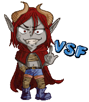 a cartoon drawing of a demon with horns and the word vsf below him