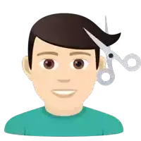 a man with a pair of scissors cutting his hair