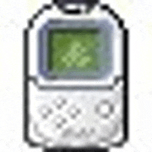 a pixel art drawing of a cell phone with a green screen and buttons .