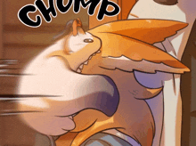 a cartoon drawing of a cat with the word chomp written on the bottom