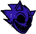 a cartoon drawing of a purple sonic the hedgehog with black eyes and sharp teeth .