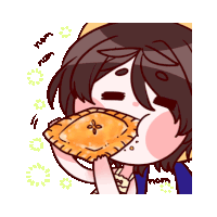 a cartoon drawing of a person eating a pastry with the word nom written on the bottom