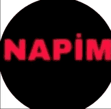 a black circle with the word napim in red