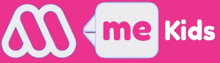 a pink and white logo that says " me kids "