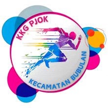 a logo for kkg pjok kecamatan bubulan with a running man