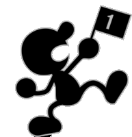 a silhouette of a cartoon character holding a flag with the number 1 on it