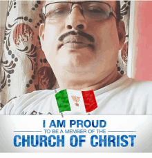 a man wearing glasses is proud to be a member of church of christ