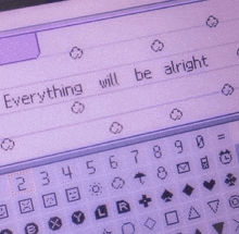 a close up of a purple keyboard with the words `` everything will be alright '' written on it .