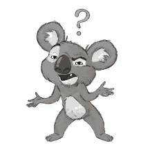 a cartoon koala bear with a question mark above his head