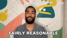 a man says fairly reasonable in front of a painting