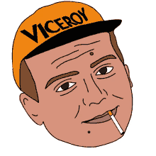 a man with a cigarette in his mouth wears a viceroy hat