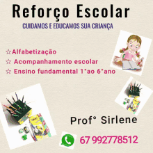 a poster for reforco escolar shows a girl sitting at a desk