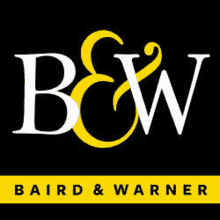 a black and yellow logo for baird & warner