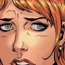 a close up of a woman 's face in a comic book with a serious look on her face .