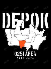 the word depok is on a black background with a map of west java