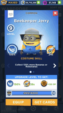 a screenshot of a game with a minion named beekeeper jerry on it