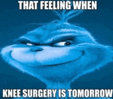 a grinch meme that says knee surgery is tomorrow