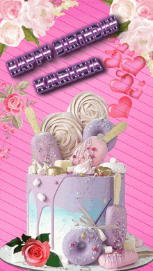 a birthday card with a purple cake and the name kartika on it