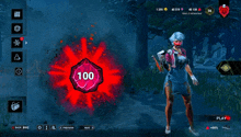 a screenshot of a video game with the number 100 in a red circle