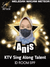 a poster for ktv sing along talent shows a woman wearing a face mask