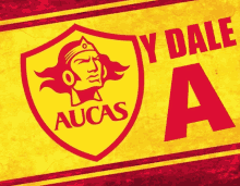 a yellow and red logo for aucas with a red letter a below it