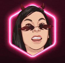 a drawing of a woman with horns and sunglasses